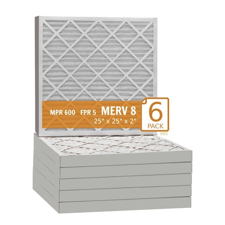 Purolator 25x25x2 Pleated Air Filter, MERV 8, 6 PK 25x25x2x1 KP (6 Pack)